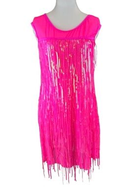 Weissman Dance Costume Adult Large Pink Sequin Fringe Leotard Dress LA Party NEW